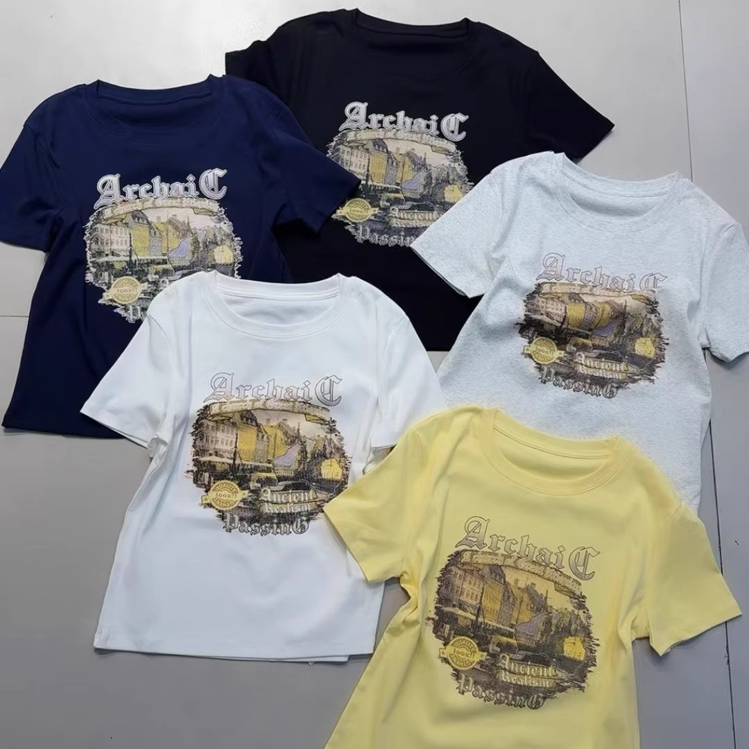 时尚印花短袖T恤欧美风短款