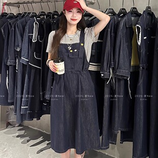 T恤牛仔背带裙抽绳收腰显瘦两件套女夏套装 特价 独品2368条纹短袖