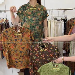衬衫 花色短袖 上衣斜门襟复古女装 夏季 衬衣 特价 新款 2628盘扣新中式