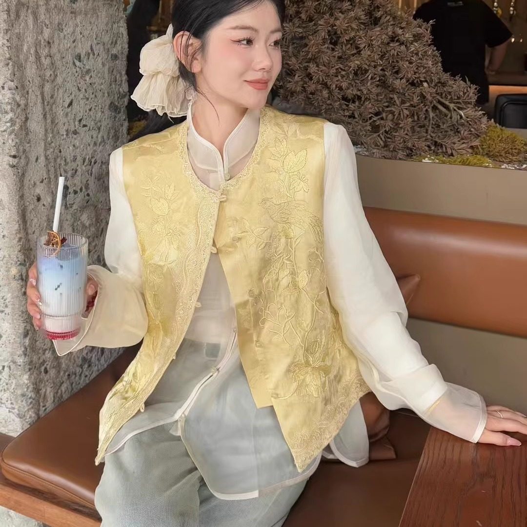 特价2560重工刺绣国风马甲坎肩背心长袖衬衫两件套气质新中式女春