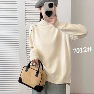 特价7012半高领铆钉开叉毛衣宽松休闲羊绒针织衫上衣毛线衣女装秋