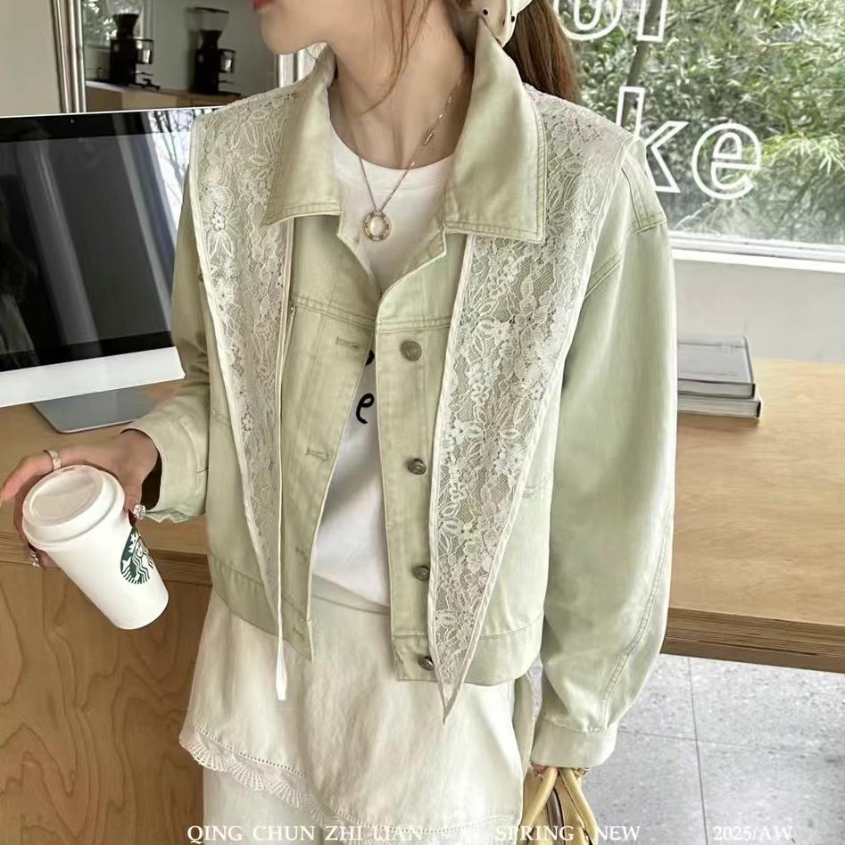 特价8075蕾丝披肩糖果色牛仔短外套女春季新款韩版休闲夹克衫上衣