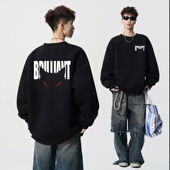 潮 潮流上衣加绒情侣衫 重磅美式 设计感圆领卫衣男秋冬恶魔字母长袖