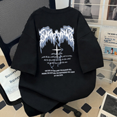 T恤男女 潮牌短袖 复古街头印花体恤高街宽松上衣 重磅纯棉美式 夏季