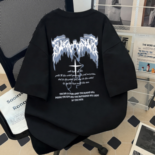 T恤男女 潮牌短袖 复古街头印花体恤高街宽松上衣 重磅纯棉美式 夏季