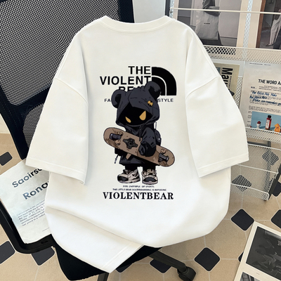 美式暴力熊印花纯棉宽松情侣T恤