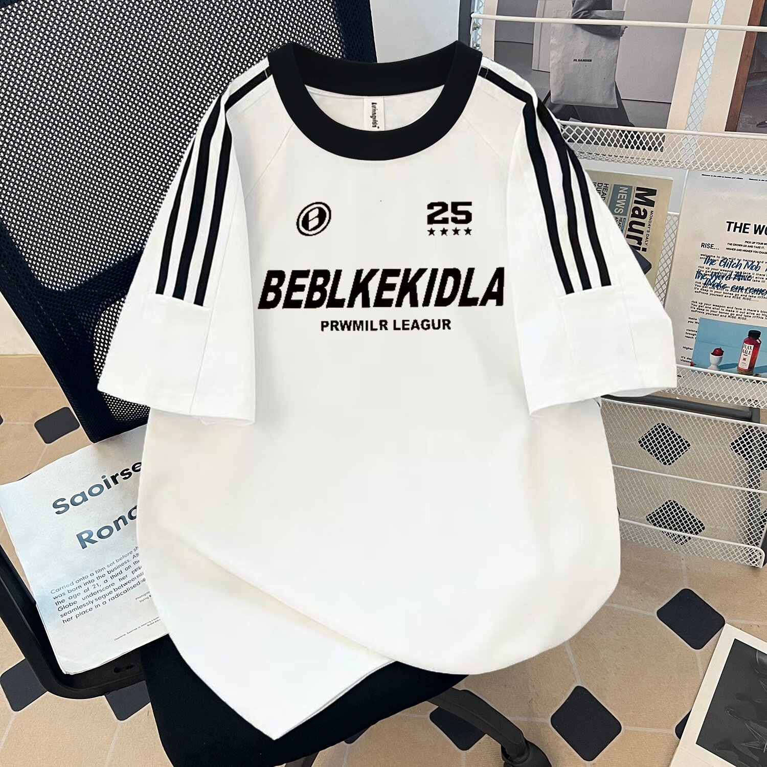 美式运动风纯棉短袖T恤男女2026春夏宽松字母印花三条杠情侣上衣