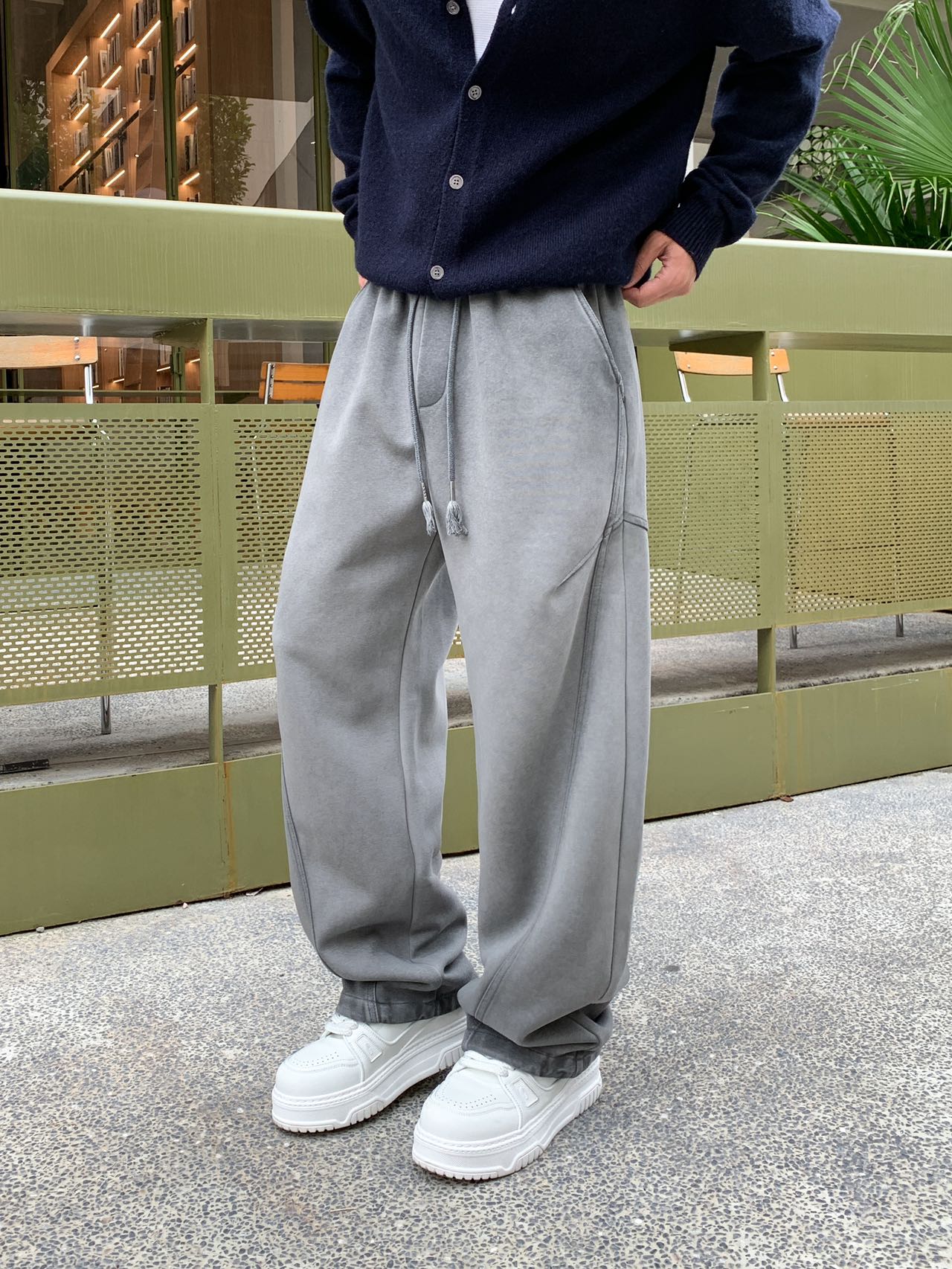 YOUDU美式水洗做旧休闲裤卫裤男冬季新款加绒立体裁剪宽松阔腿裤