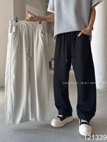 乾尚夏季新款男士休闲裤时尚潮流百搭宽松直筒裤薄料设计感长裤子