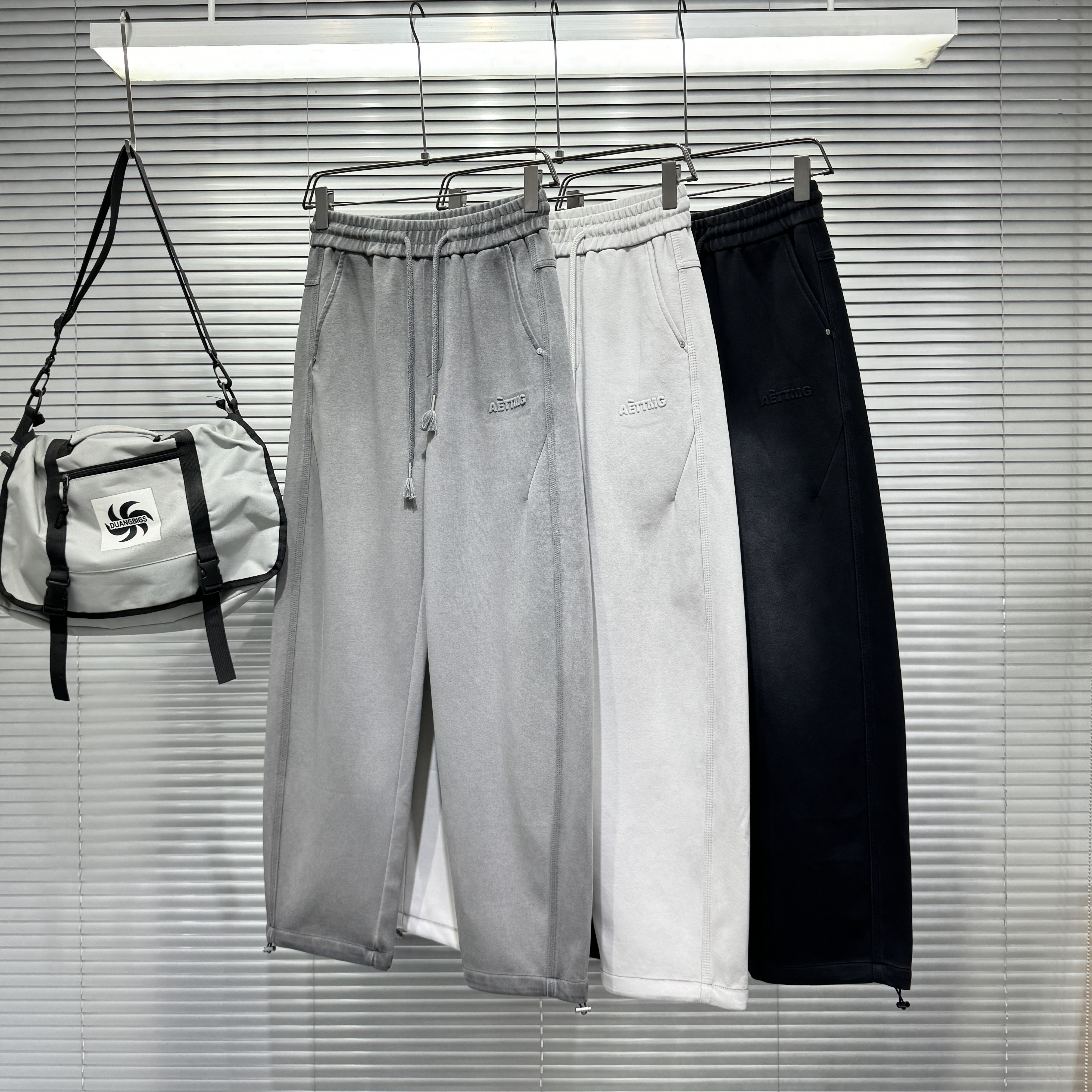 YOUDU春秋季新款男士休闲裤美式水洗做旧脏脏裤宽松直筒阔腿长裤