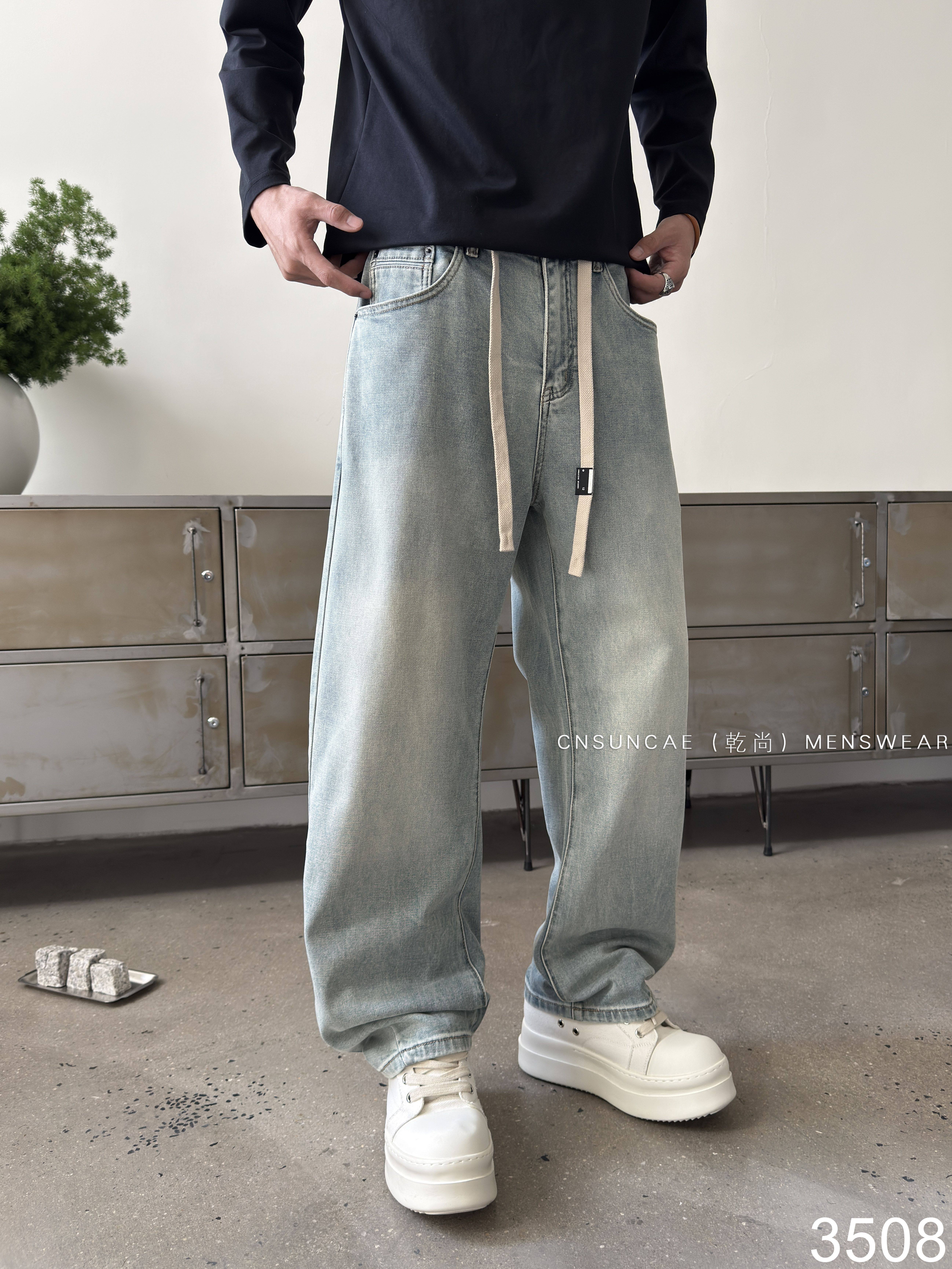 沿界春夏男士复古水洗做旧直筒牛仔裤美式高街宽松阔腿帅气长裤子,男装,牛仔裤,淘宝优惠券,粉丝福利购,淘宝优惠卷