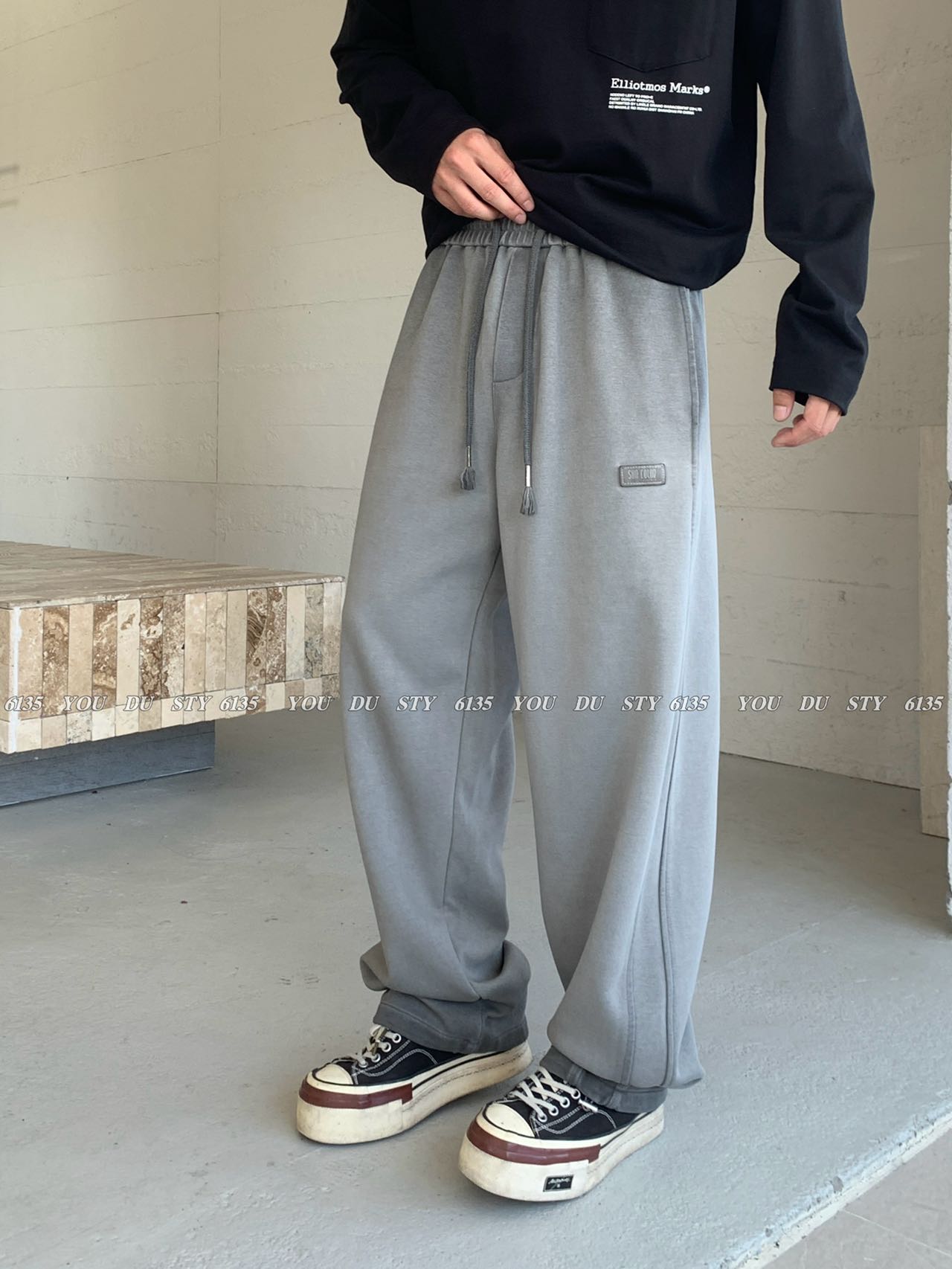 YOUDU秋季新款直筒裤休闲裤美式水洗做旧脏脏裤青年潮流痞帅裤子