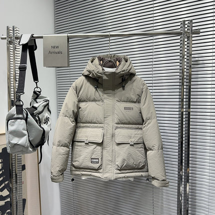 MG新款连帽加厚羽绒服男冬季潮流休闲百搭高级感工装夹克外套上衣