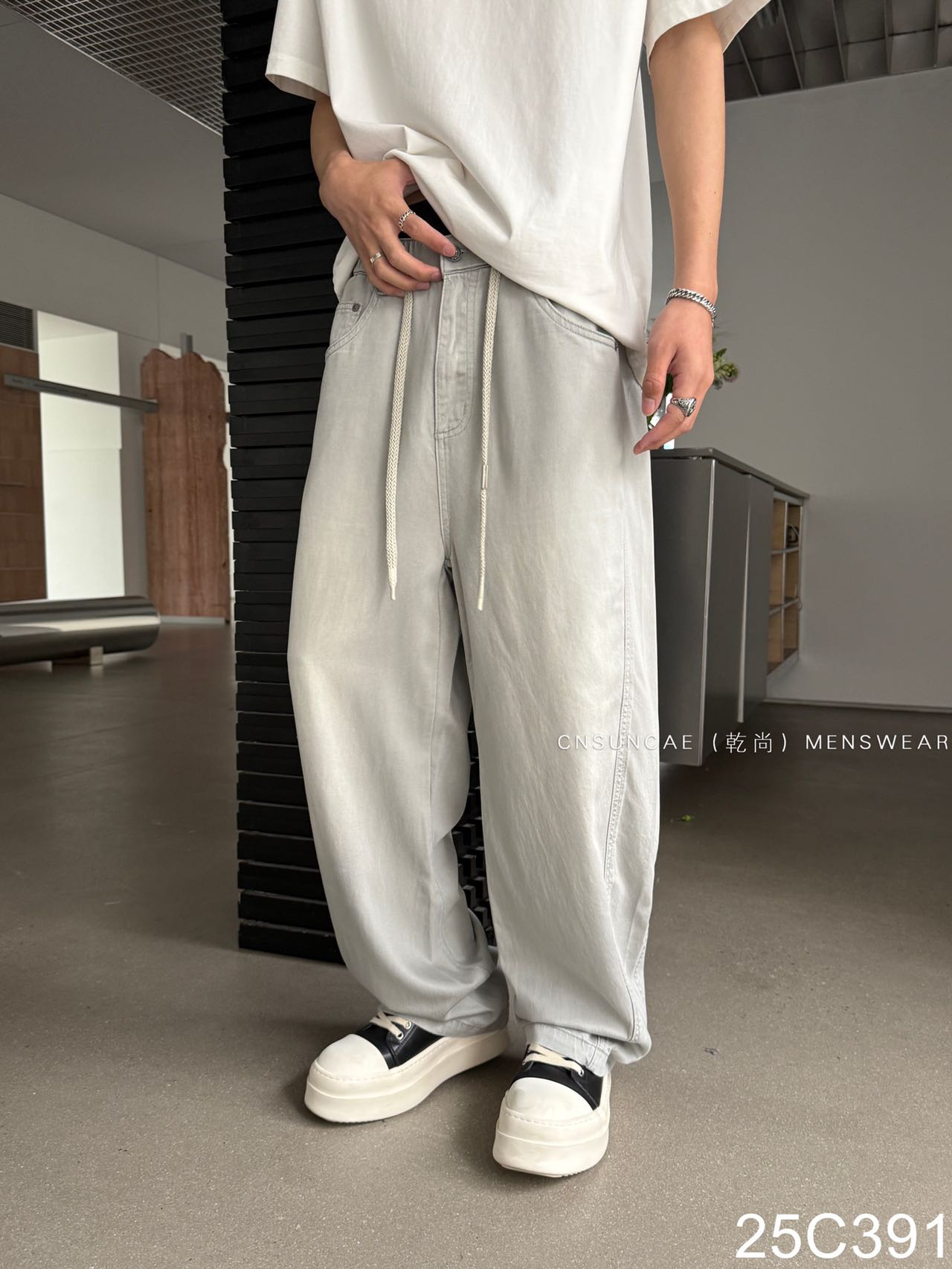 夏季新款男水洗做旧直筒休闲天丝牛仔裤美式宽松痞帅百搭薄款长裤