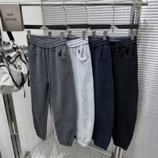 立体剪裁休闲运动裤 松紧腰抽绳卫裤 男冬季 乾尚纯色百搭加绒束脚裤