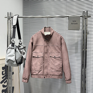 2024冬季新款男加棉皮夹克梅拉德色系时尚潮流帅气工装外套PU上衣