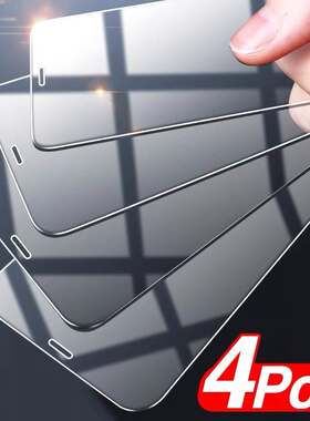 4Pcs Full Cover Tempered Glass iPhone 12 Pro Max 13 14膜适用苹果14promax钢化膜高清13mini SE2020 XR