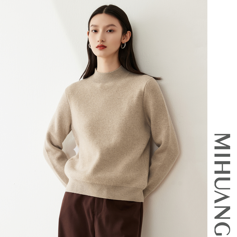【商场同款】米皇2025秋季新款半高领套头女上衣休闲百搭纯羊绒衫
