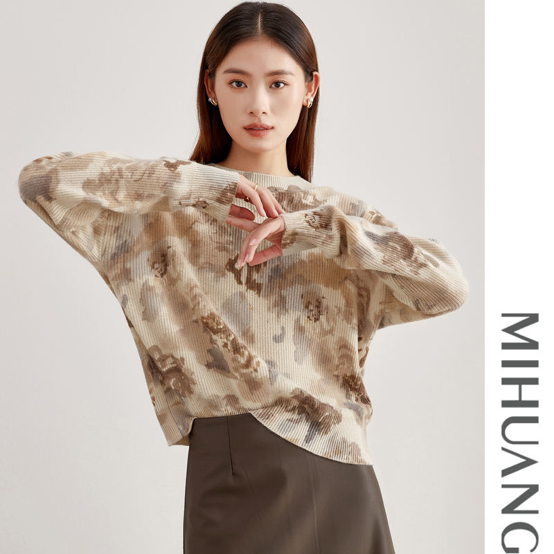 秋冬新款 时尚印花羊绒衫