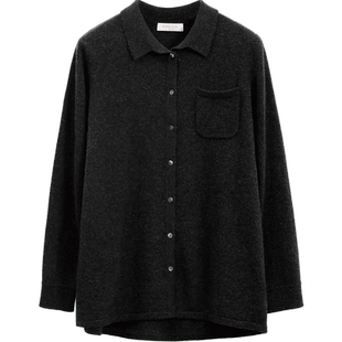 米皇秋季新款翻领纯羊绒外套休闲简约纯色单排扣女士针织开衫上衣