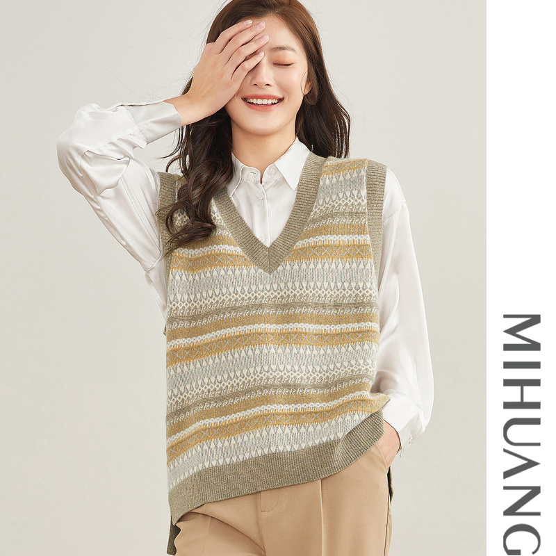 米皇秋季新款套头V领无袖羊绒衫女时尚复古纯羊绒马甲针织衫,女装/女士精品,马夹,淘宝优惠券,粉丝福利购,淘宝优惠卷