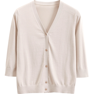 米皇春夏V领丝绒针织开衫女时尚百搭洋气修身真丝上衣
