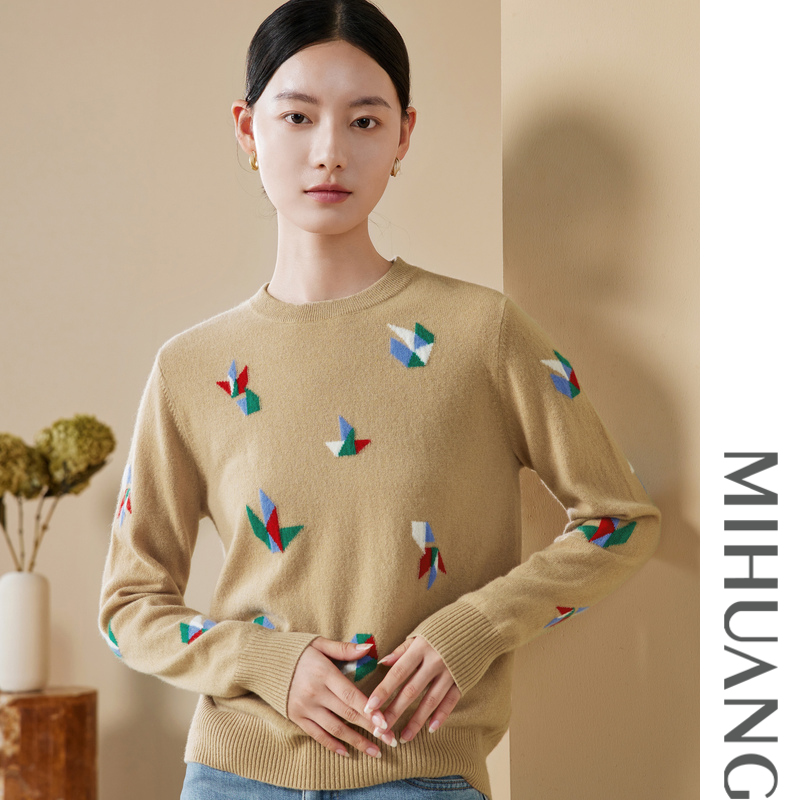 米皇新款圆领简约羊绒衫