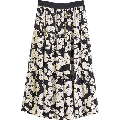 米皇夏季新款高腰显瘦印花真丝半身裙时尚气质桑蚕丝A字裙