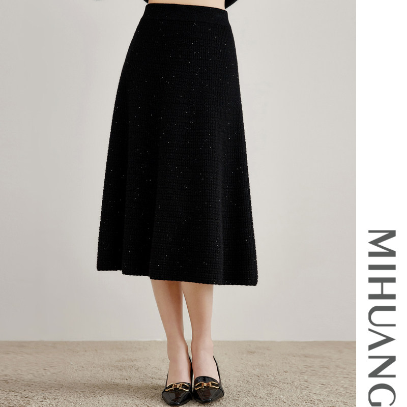 米皇秋冬新款纯色修身显瘦羊绒A字裙时尚珠片山羊绒半身裙,女装/女士精品,半身裙,淘宝优惠券,粉丝福利购,淘宝优惠卷