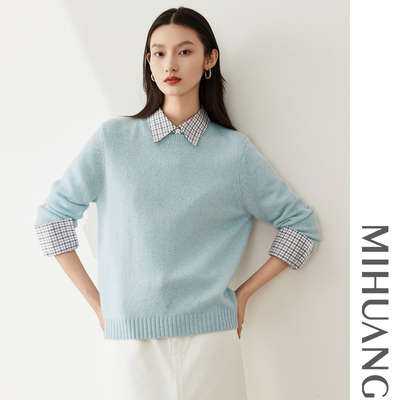 米皇2025秋季新款圆领加厚羊绒衫女上衣休闲纯色纯羊绒针织毛衣