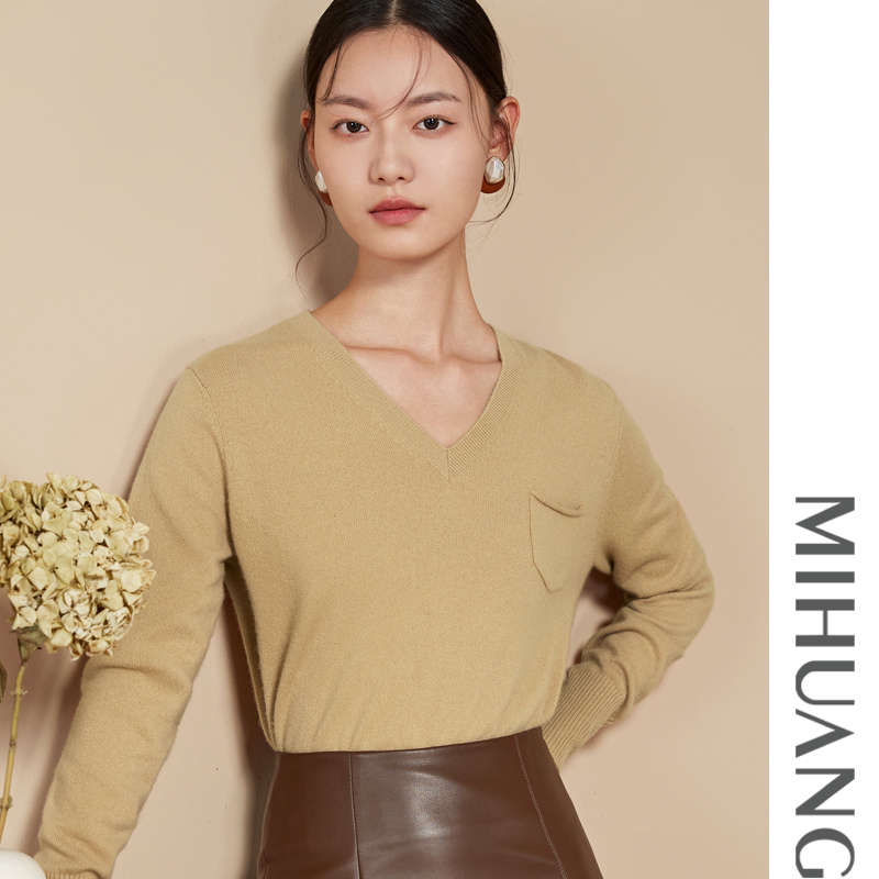 米皇新款V领休闲羊绒衫