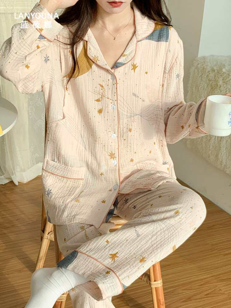 月子服纯棉纱布产后薄款孕妇睡衣女春秋产妇3月份4夏季哺乳家居服