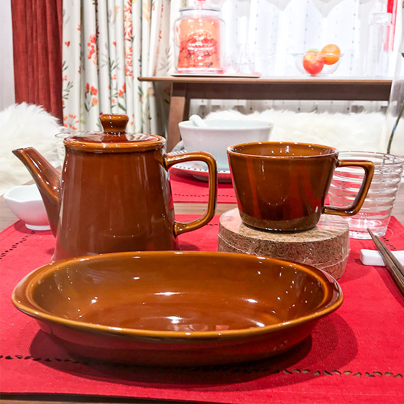 NITORI家居优选 日式复古简约焦糖色茶壶茶杯陶瓷餐具功夫茶茶具