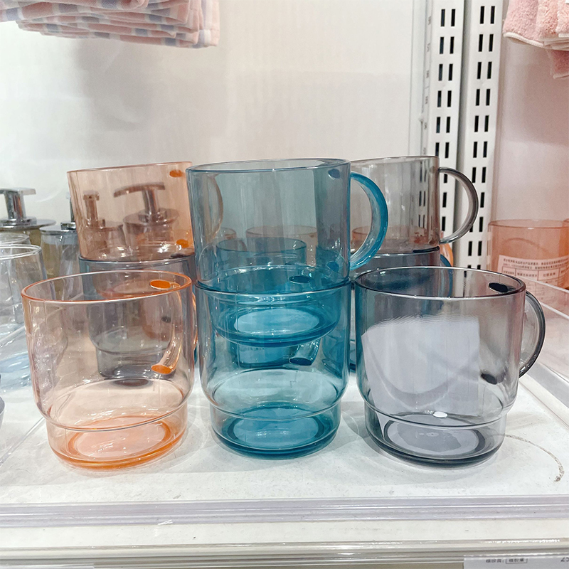 日本品牌nitori尼达利日式简约透明漱口杯带手柄三色情侣刷牙水杯