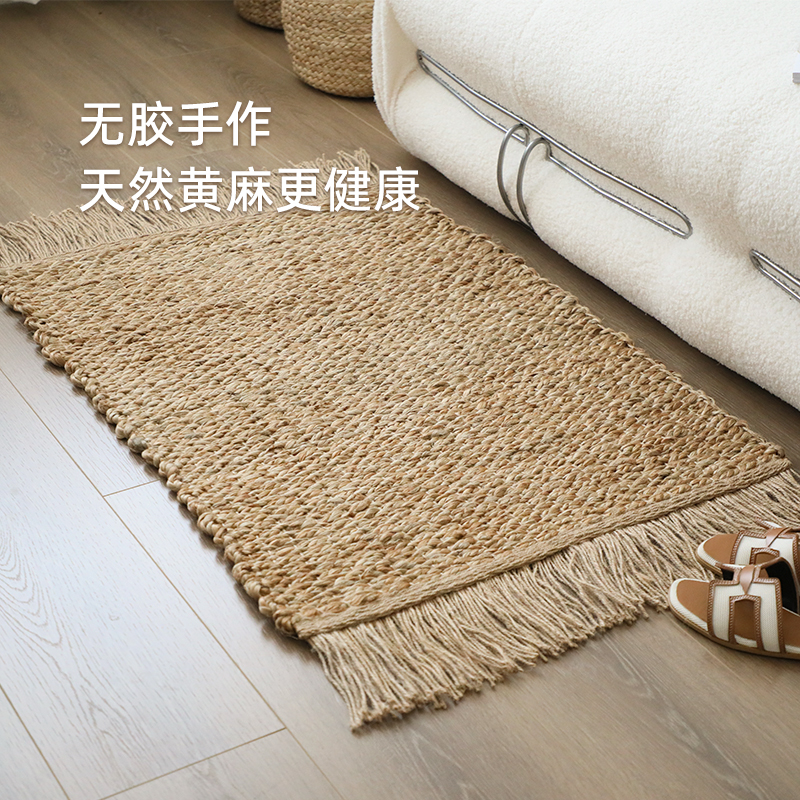 无胶手工流苏编织黄麻地毯地垫