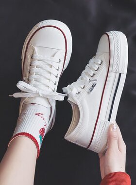 人本女款透气厚底低帮帆布鞋
