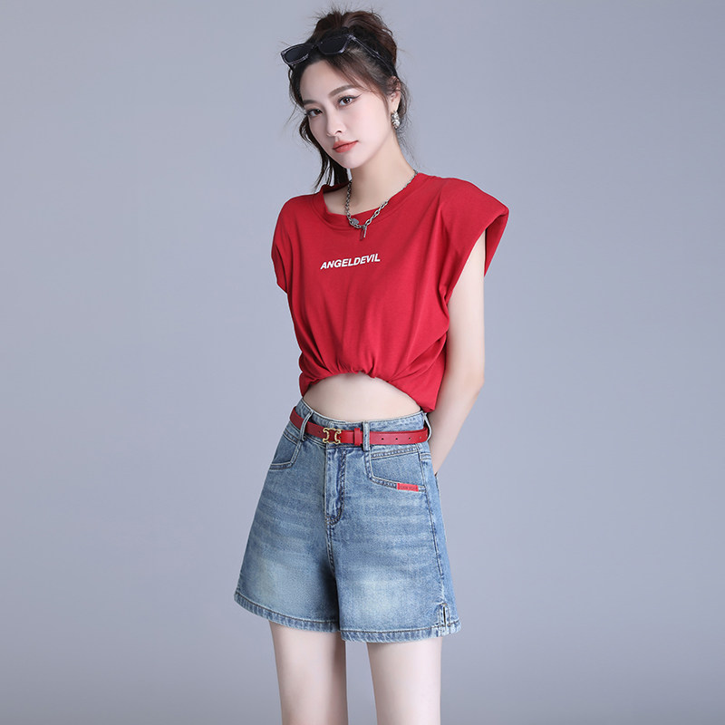 夏季薄款高腰显瘦A字牛仔短裤女