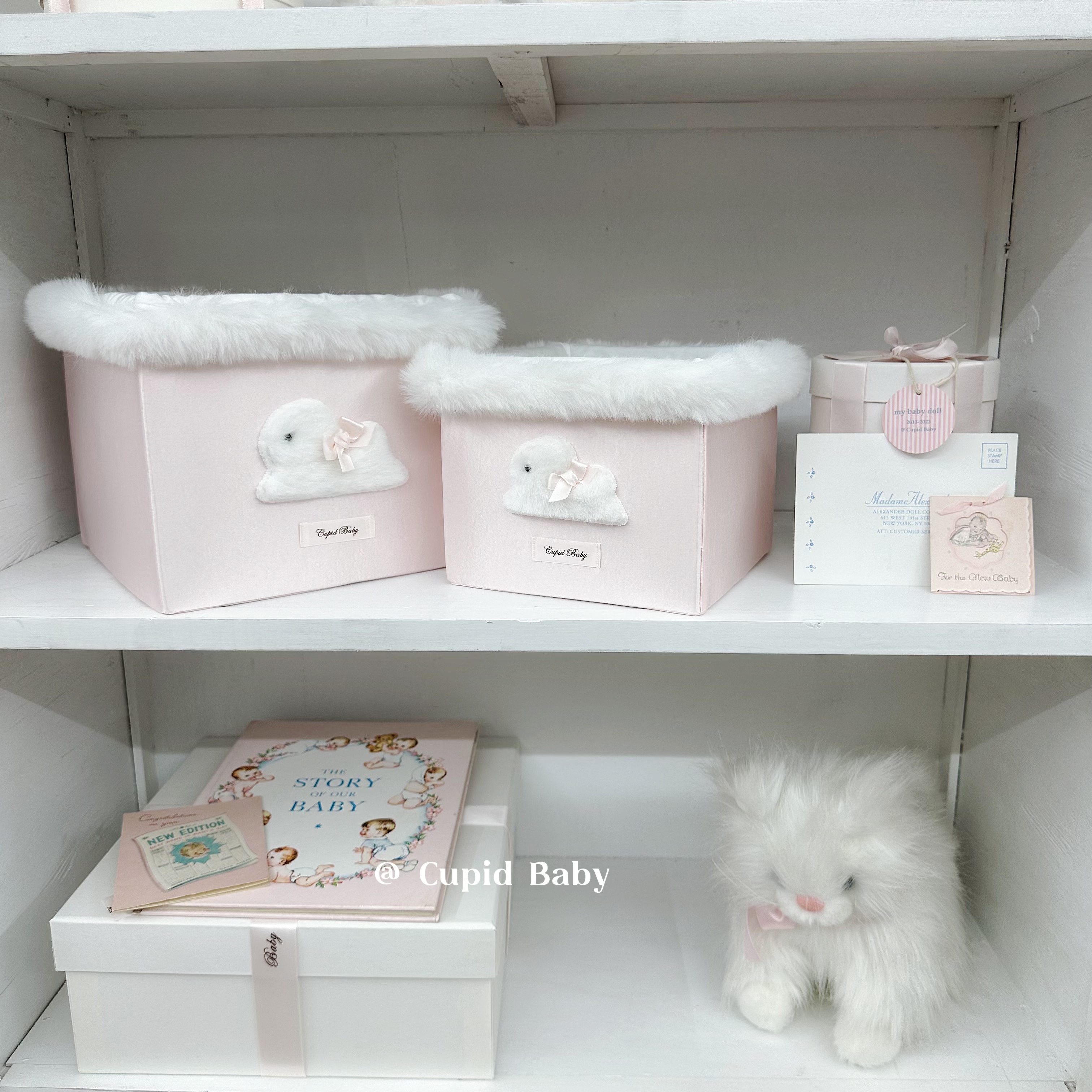 Cupid Baby 可爱の兔子收纳篮 # 少女房间 浅粉光泽缎面 装饰美物