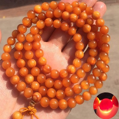 全透光琥珀木文玩满油松明子明丁手串佛珠红松沉香木料108颗手链