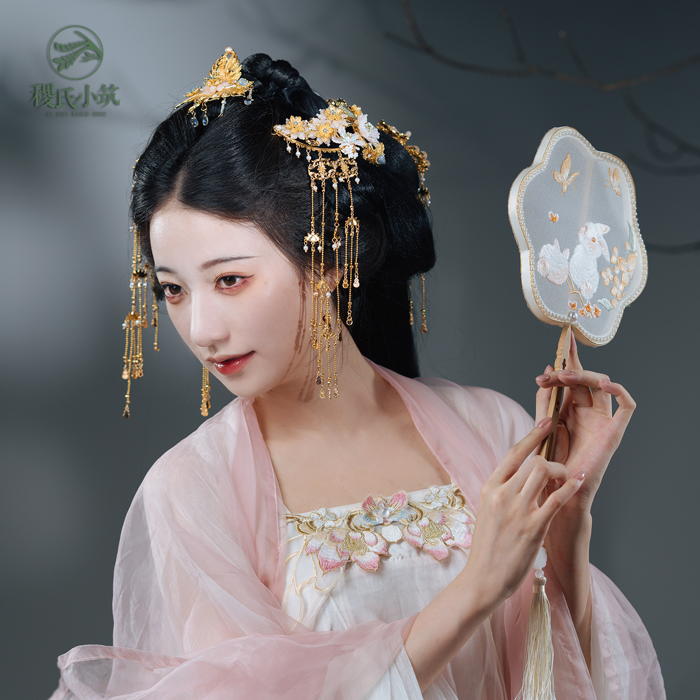 稷氏小筑 梦梦 古风发冠掩鬓铜镀金汉服头饰流苏耳环后压发饰套装