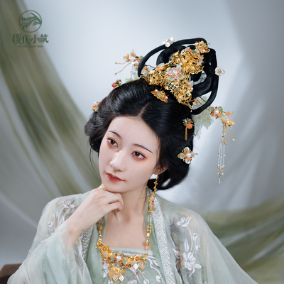 稷氏小筑 碧郁庭 汉服发冠古风发饰掩鬓铜镀金耳环头饰发饰女