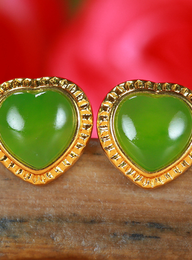 和田玉碧玉苹果绿心心相印耳钉耳环吊坠玉坠项链手串送女友礼物