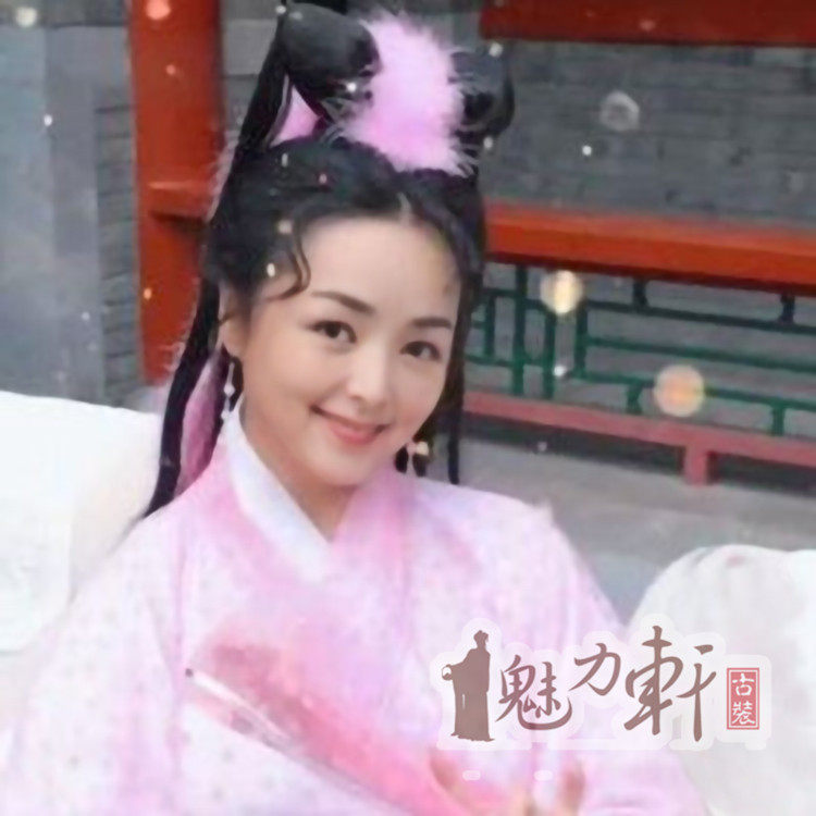 乌龙闯情关霍水仙同款造型假发发髻粉色羽毛发饰古风仙女经典影视