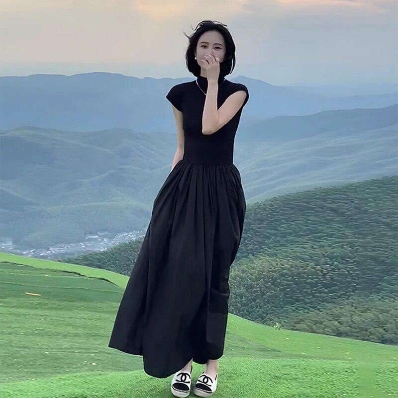 法式赫本风气质小个子宽松显瘦春夏装黑色洋装子高级感T恤长裙女