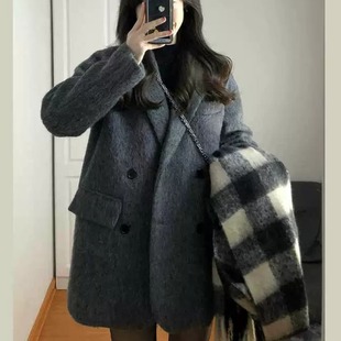 深灰色毛呢外套女短款小个子秋冬季大码胖MM赫本风加厚呢子大衣