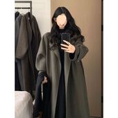 雾灰绿毛呢外套女秋冬装 韩系大码 200斤高级感小个子赫本风呢大衣