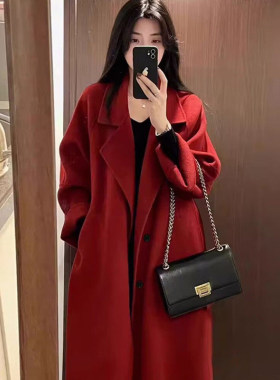 【送运费险】酒红色毛呢大衣女