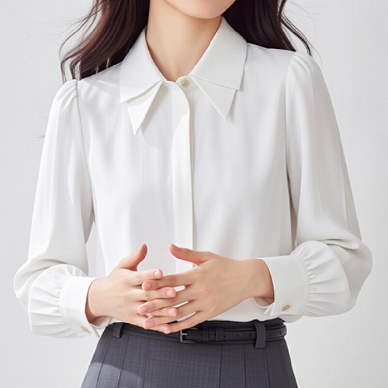 白色缎面衬衫女长袖早春夏装韩系上衣轻熟穿搭内搭职业通勤OL衬衣