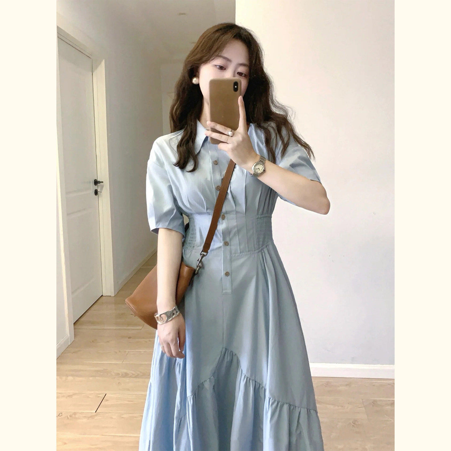 【送运费险】法式浅蓝色连衣裙女