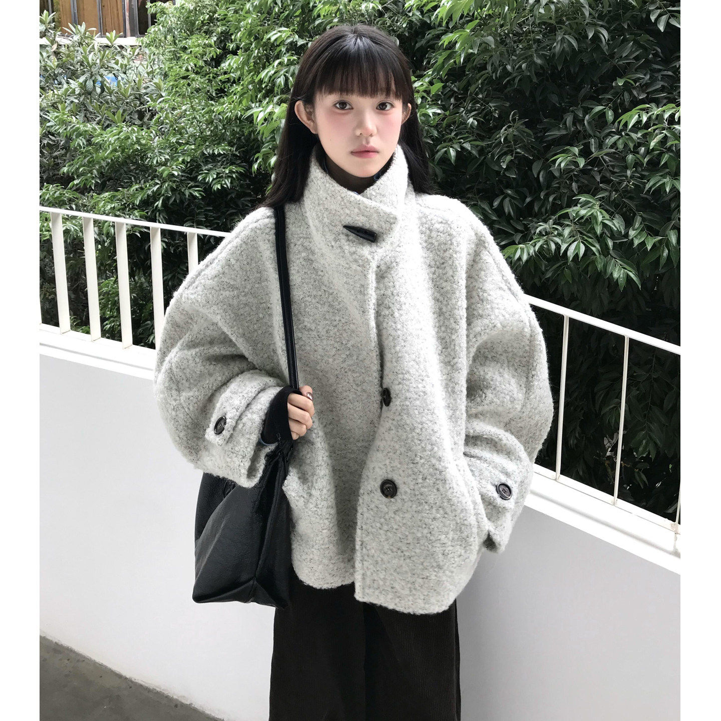 圈圈绒呢子大衣女2026年冬季新款加厚毛呢外套155cm小个子短款